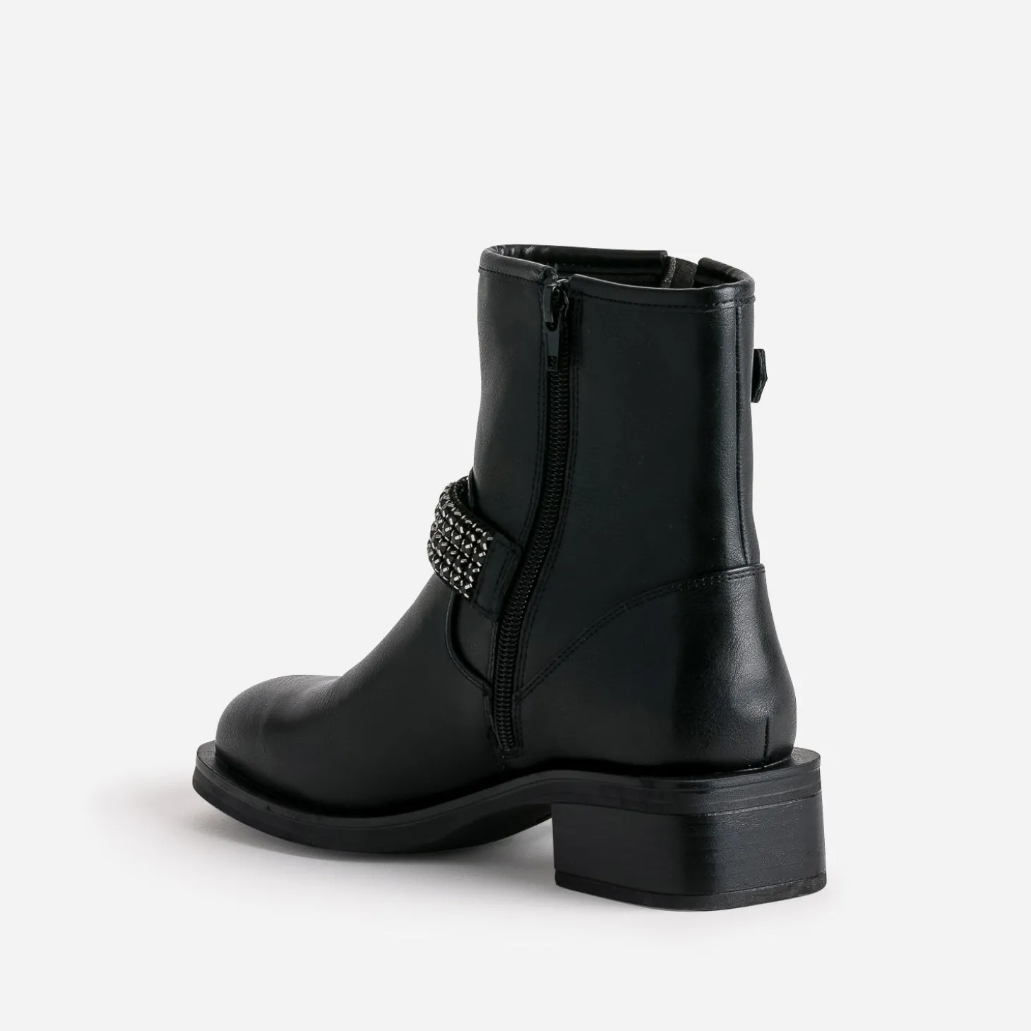Boots motard TEXTO noir bride décor strass