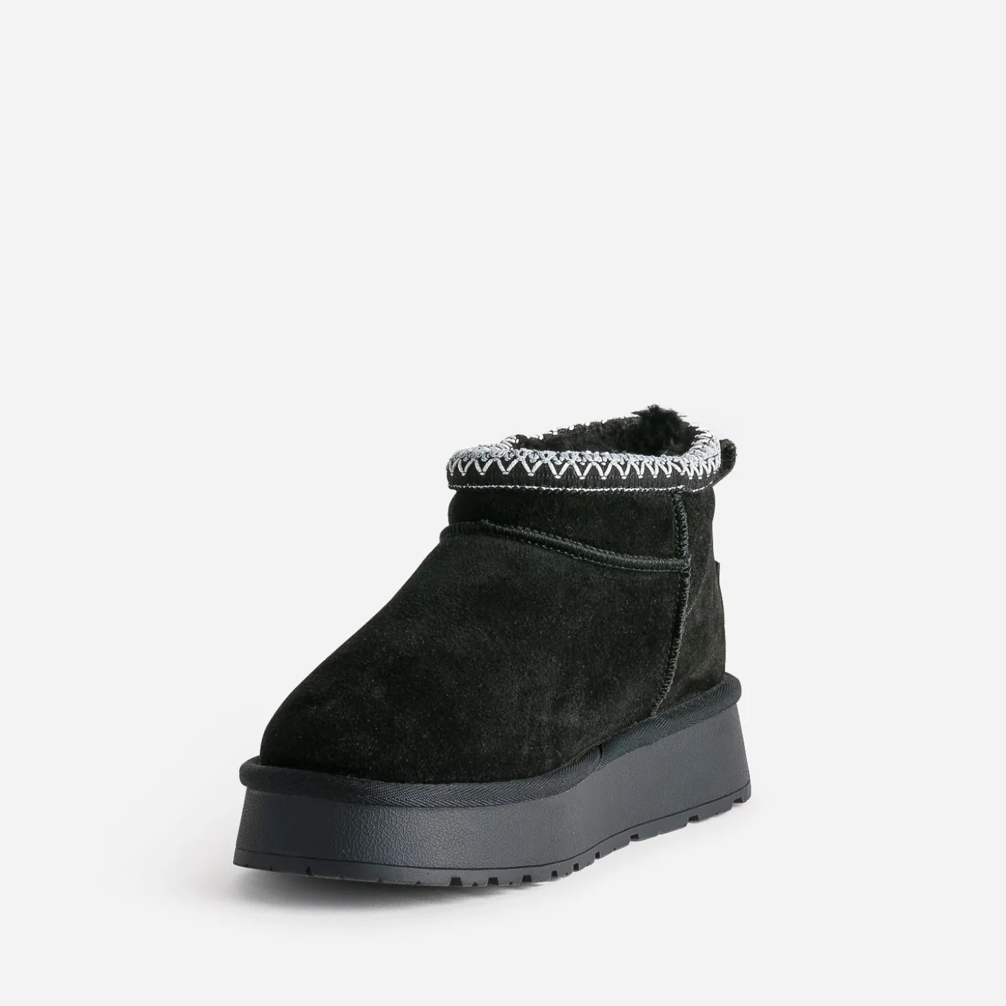 Boots noir cuir velours fourré à plateforme