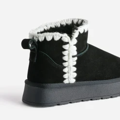 Boots noir cuir velours fourré semelle plateforme