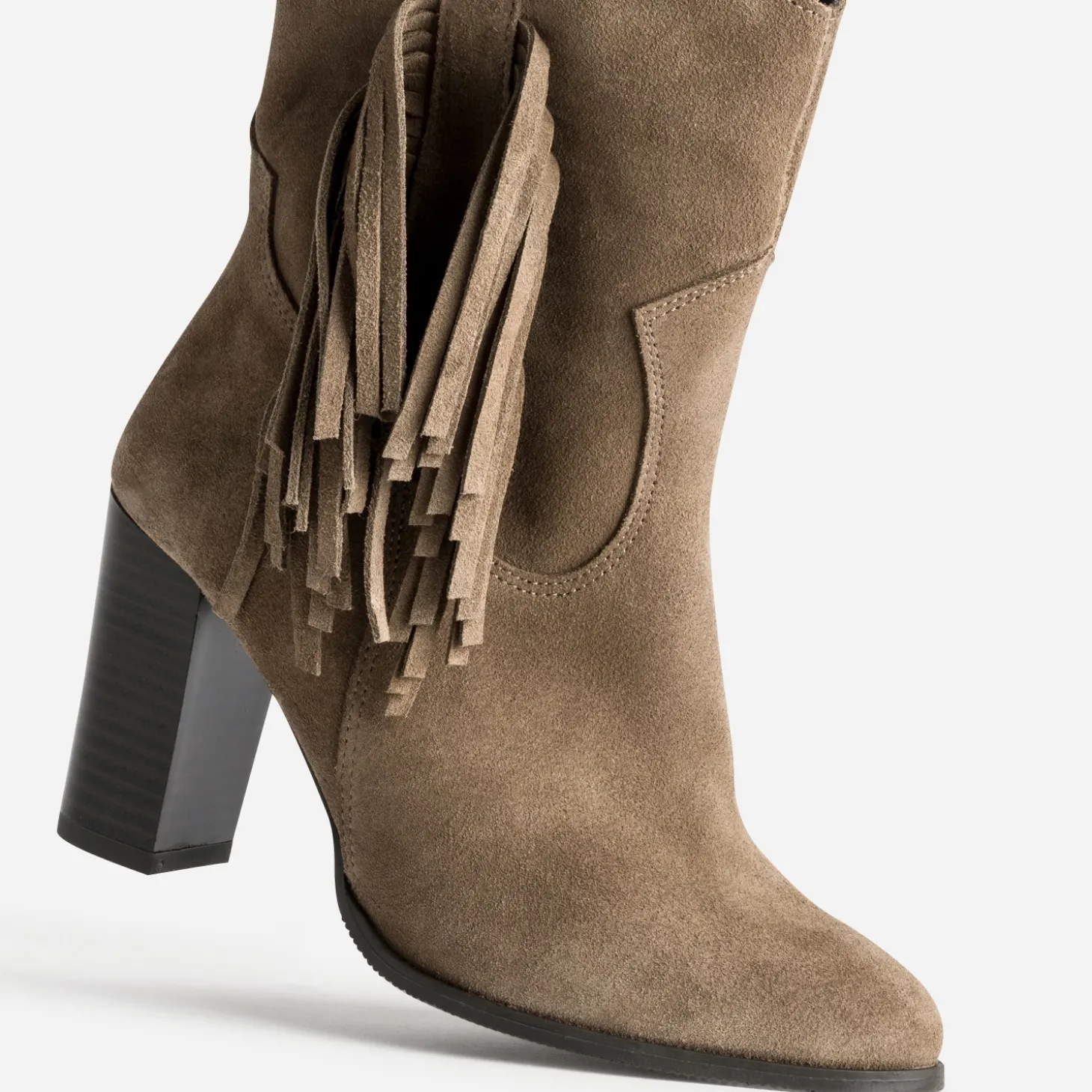 Boots TEXTO taupe cuir velours à franges