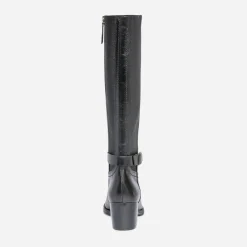 Botte à talon noire en cuir pour mollet large