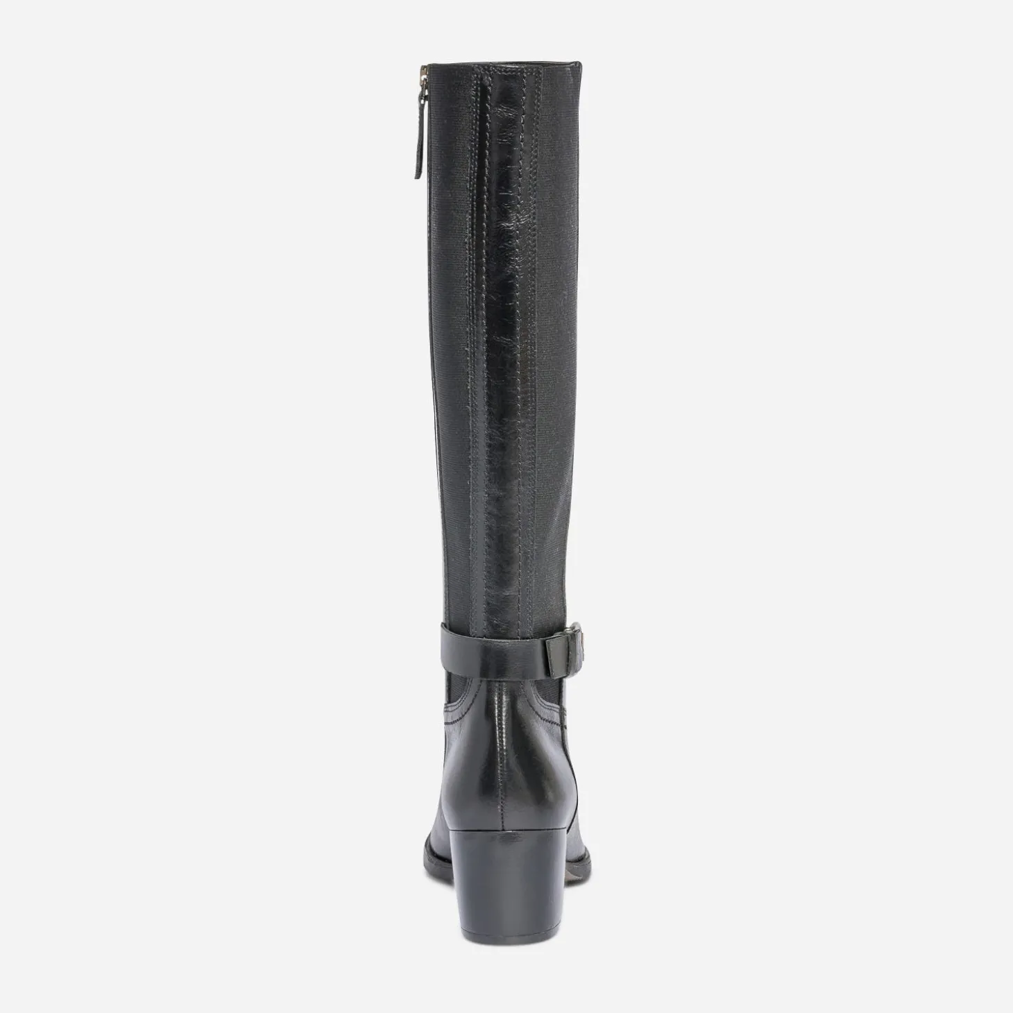 Botte à talon noire en cuir pour mollet large