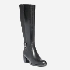 Botte à talon noire en cuir pour mollet fin