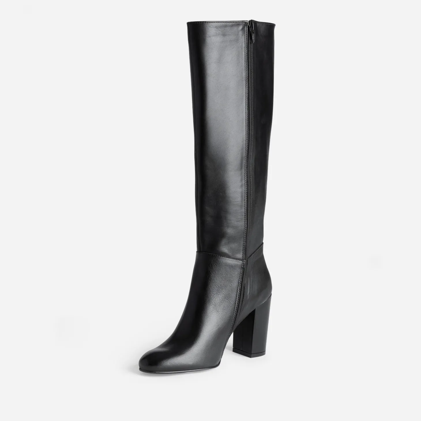 Botte à talon noire en cuir