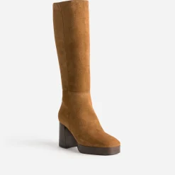 Botte cognac en cuir à plateforme pour mollets fins