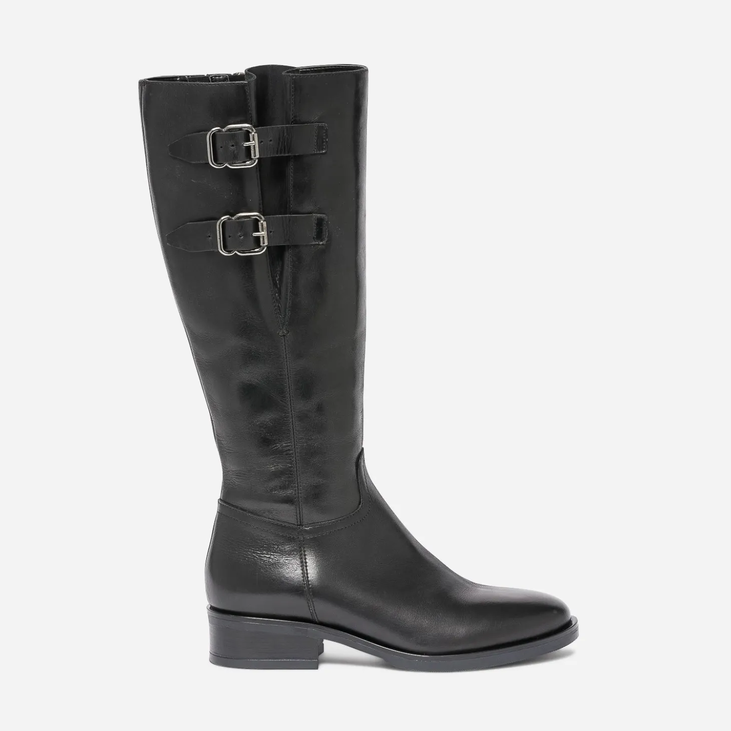 Botte noire en cuir à double boucle