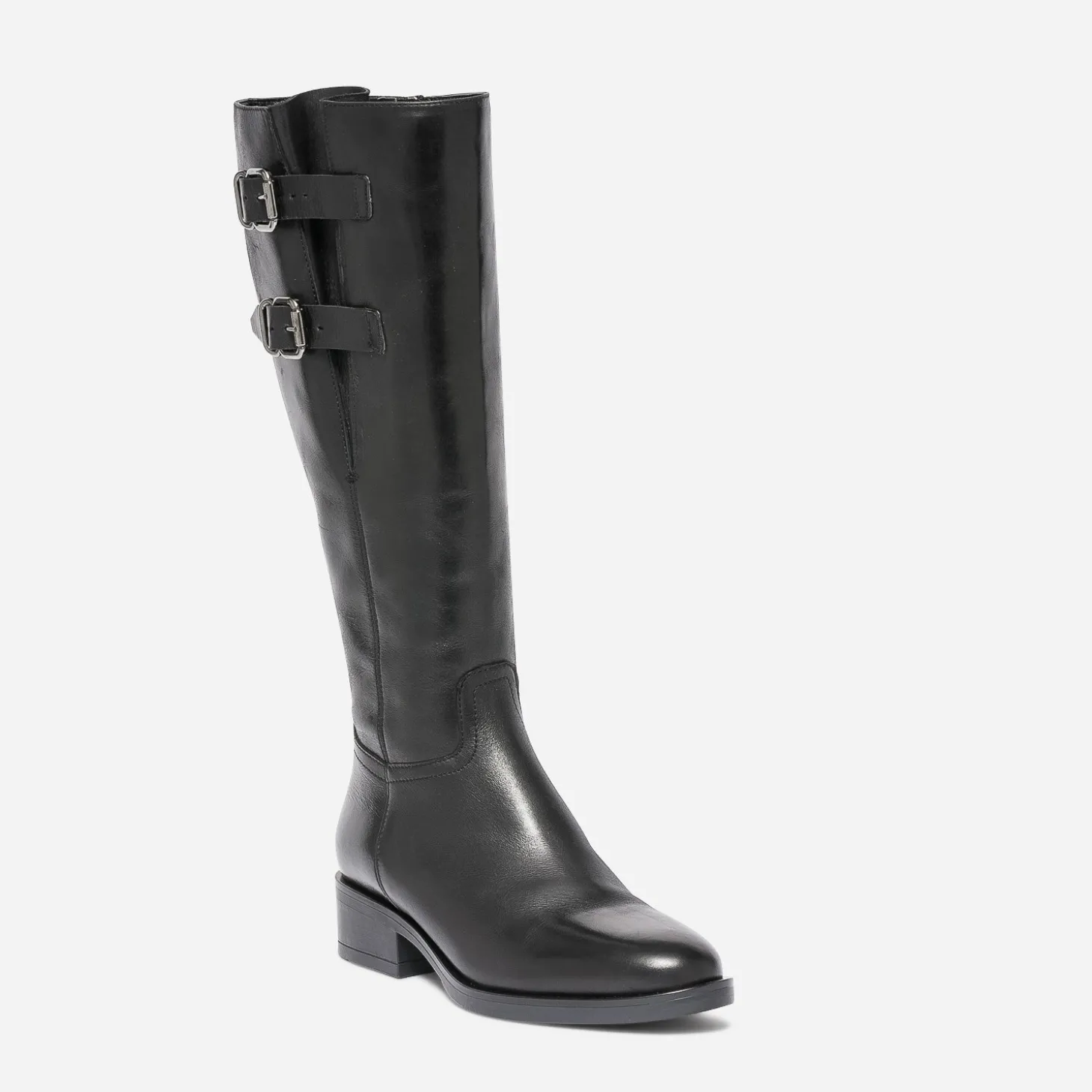 Botte noire en cuir à double boucle