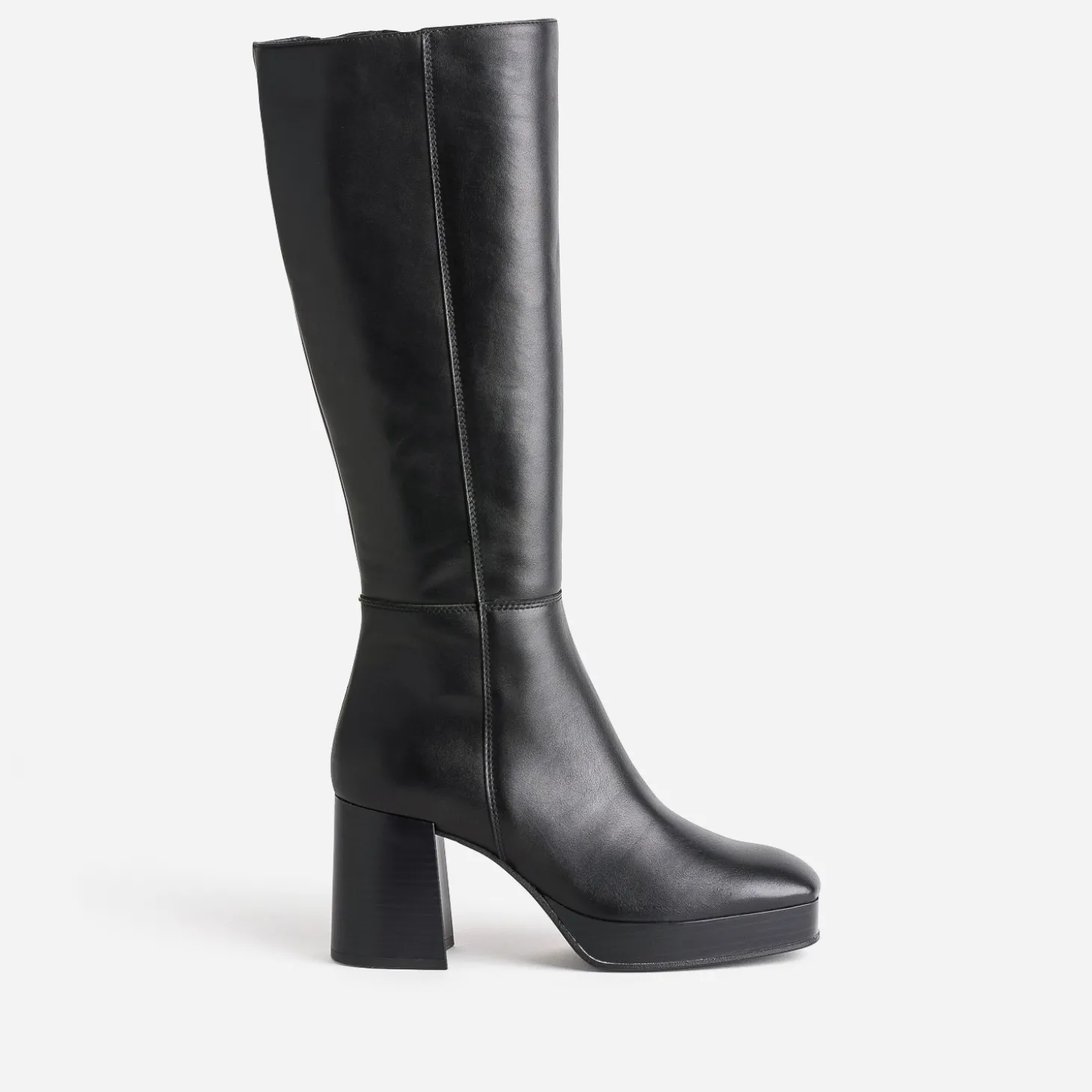 Botte noire en cuir à plateforme pour mollets fins