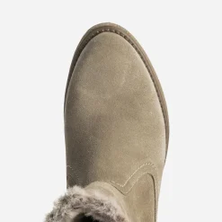 Botte taupe cuir velours fourré