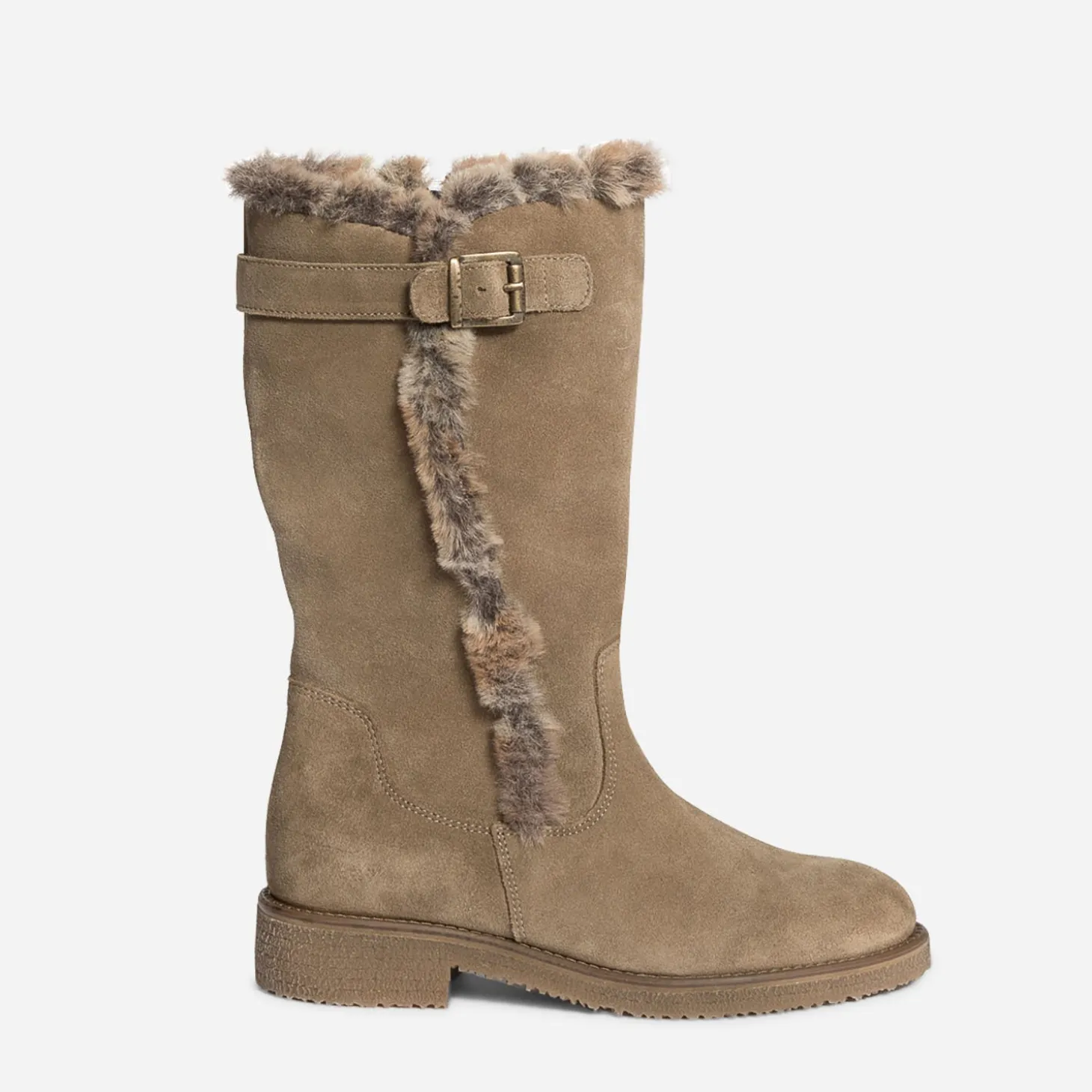 Botte taupe en cuir velours fourré
