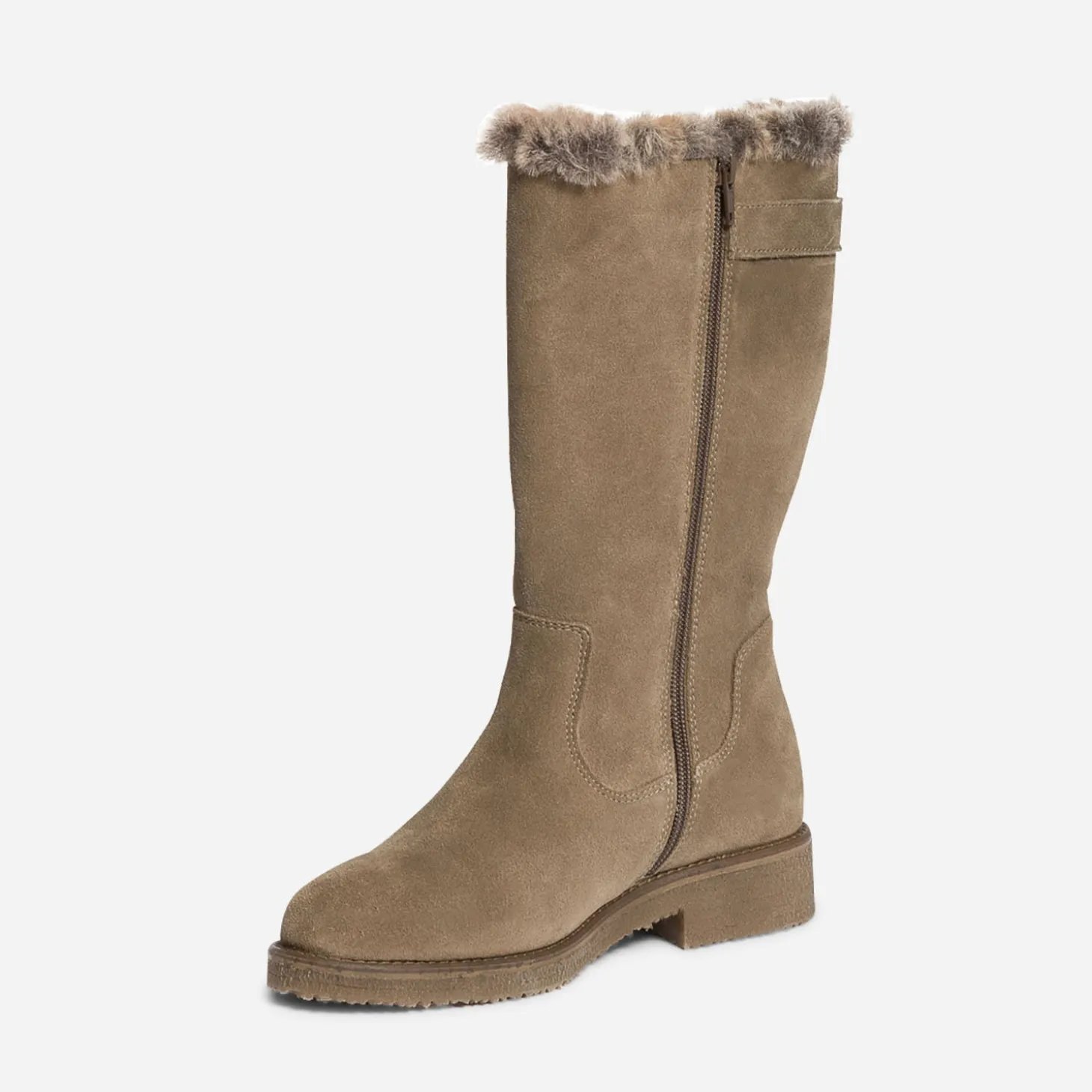 Botte taupe en cuir velours fourré
