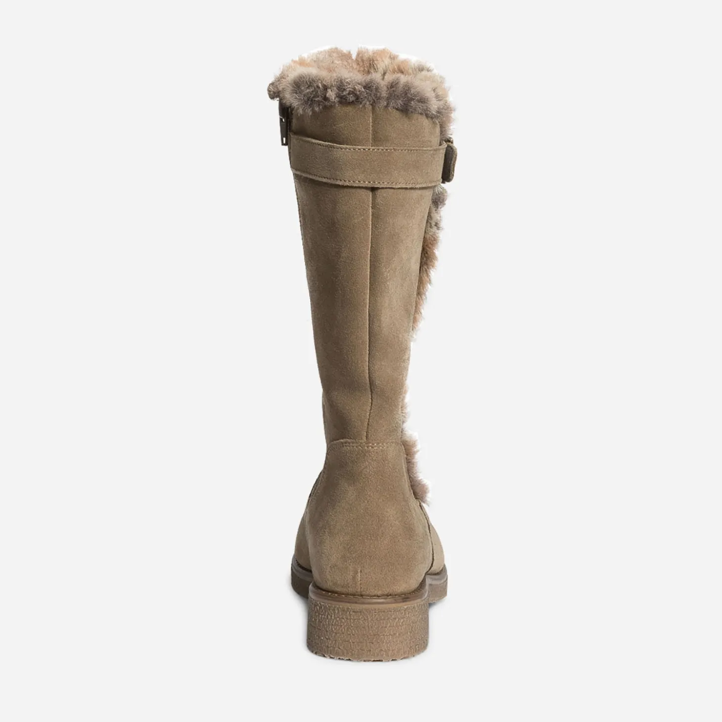 Botte taupe en cuir velours fourré