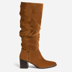 Botte TEXTO camel en cuir velours à tige plissée