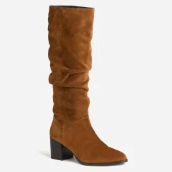 Botte TEXTO camel en cuir velours à tige plissée