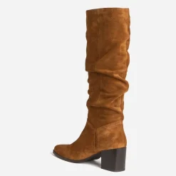 Botte TEXTO camel en cuir velours à tige plissée