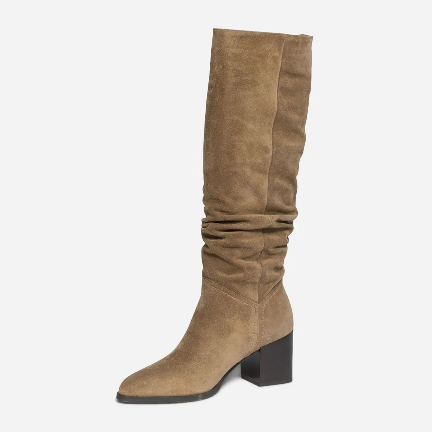 Botte TEXTO taupe en cuir velours éco-conçu à tige plissée