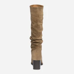Botte TEXTO taupe en cuir velours éco-conçu à tige plissée