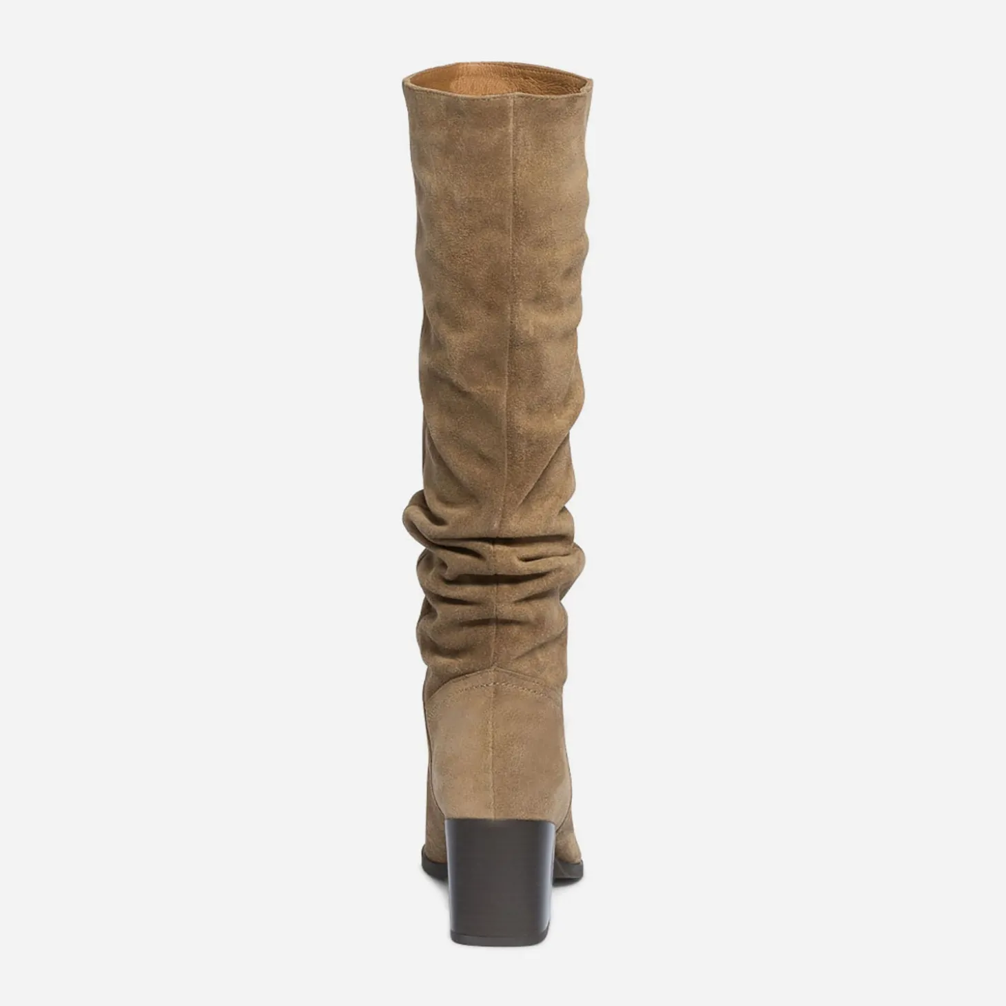 Botte TEXTO taupe en cuir velours éco-conçu à tige plissée