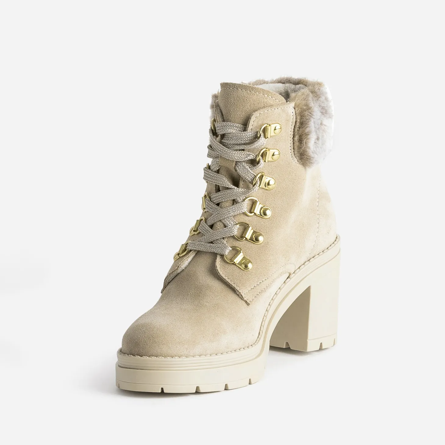 Bottine à talon TEXTO beige cuir velours