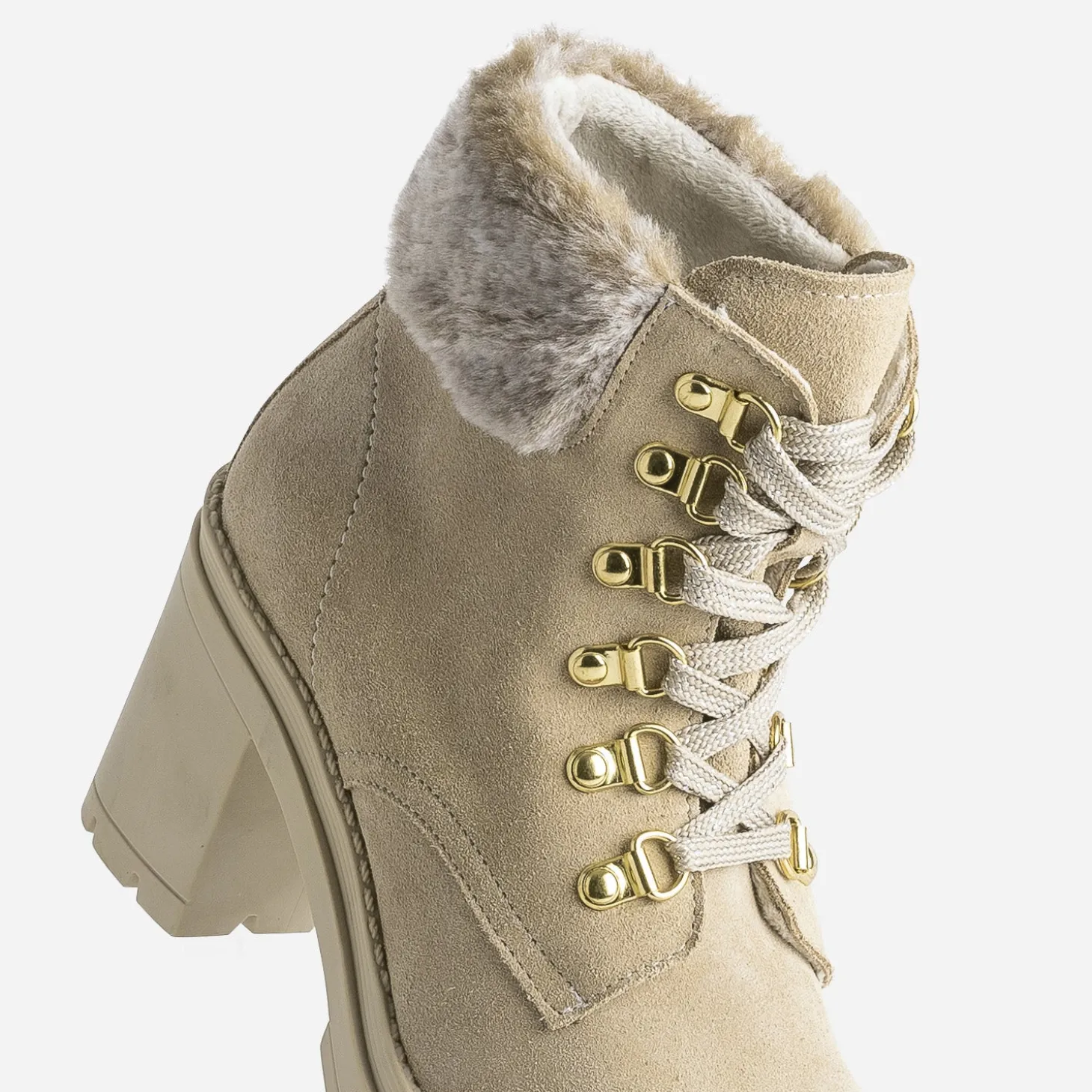Bottine à talon TEXTO beige cuir velours