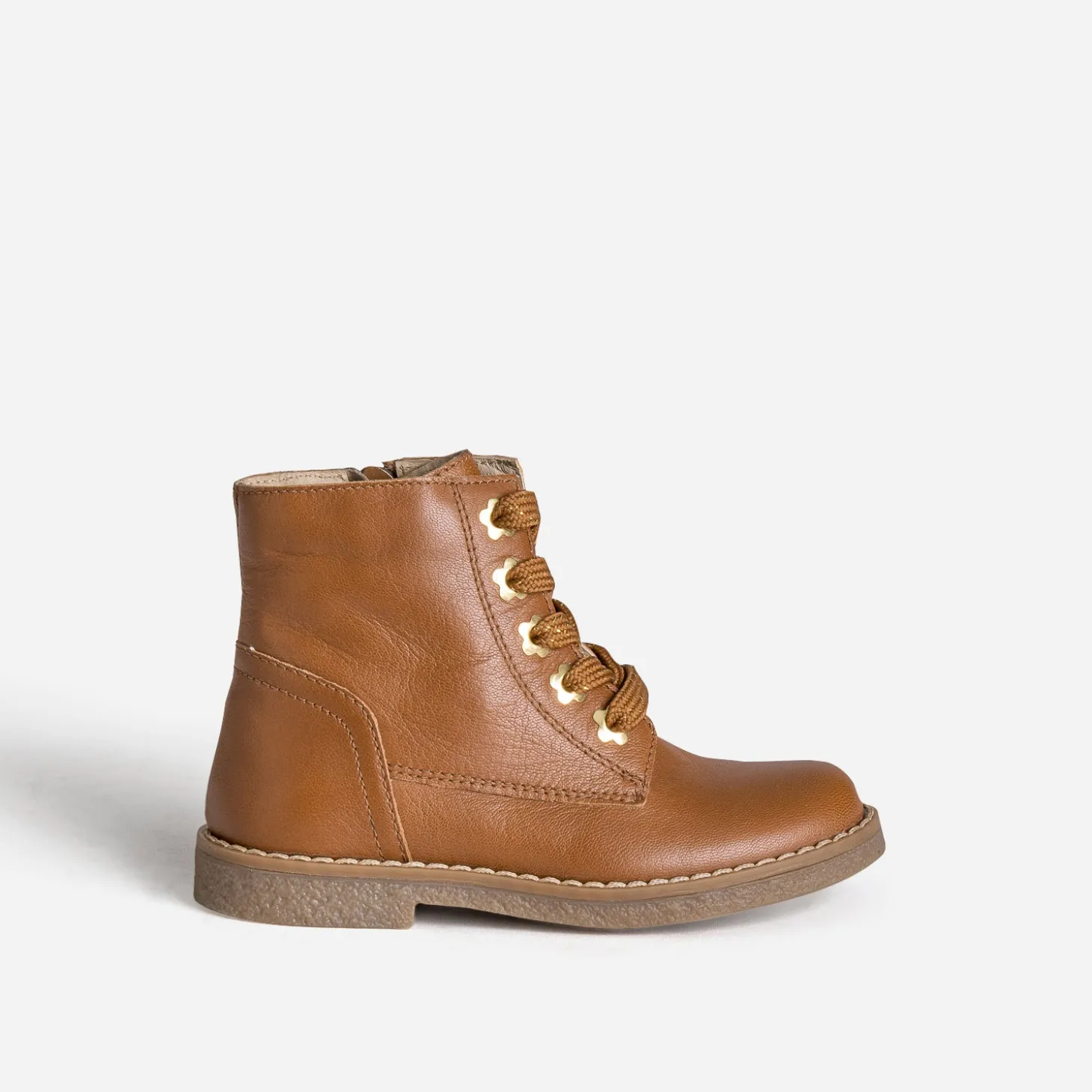 Bottine BUGGY camel cuir œillets-fleurs