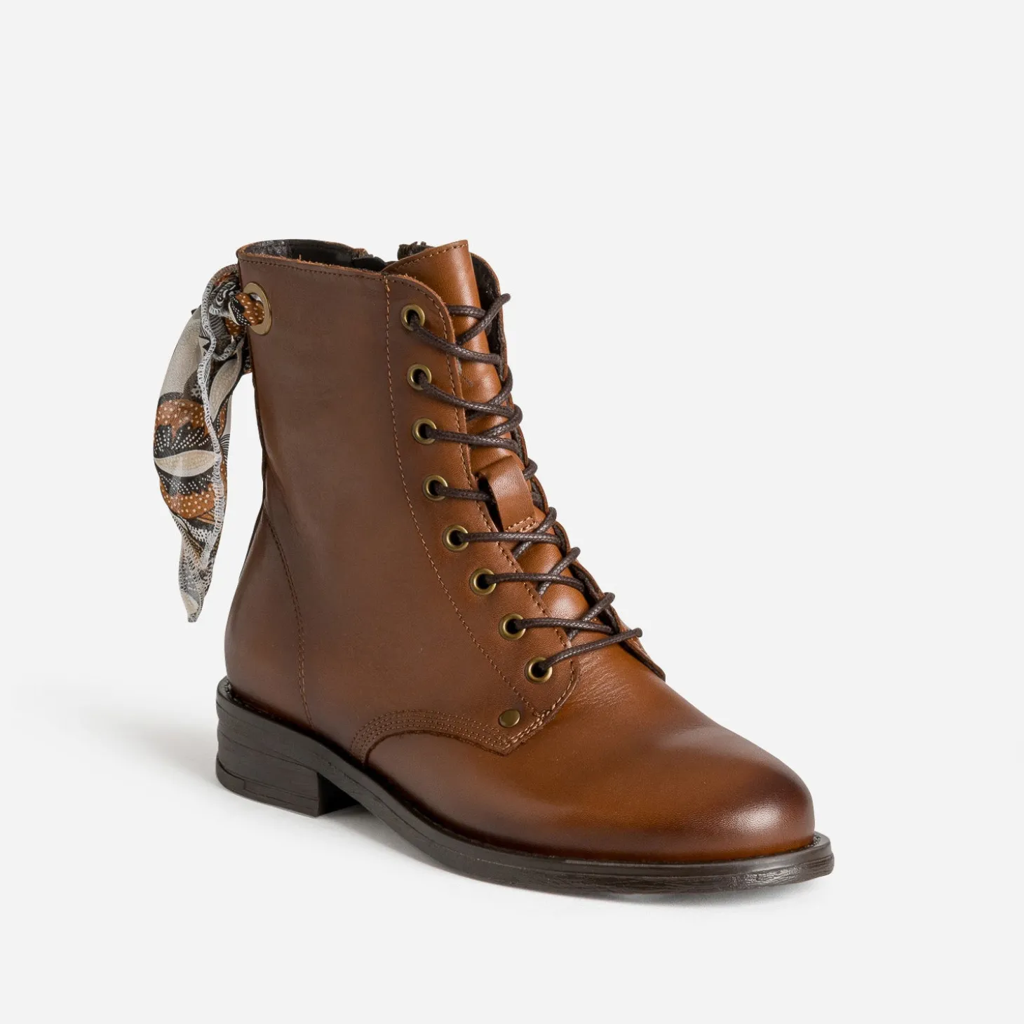 Bottine camel cuir détail ruban