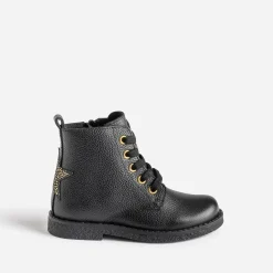 Bottine éco-conçue BUGGY noire en cuir décor étoile