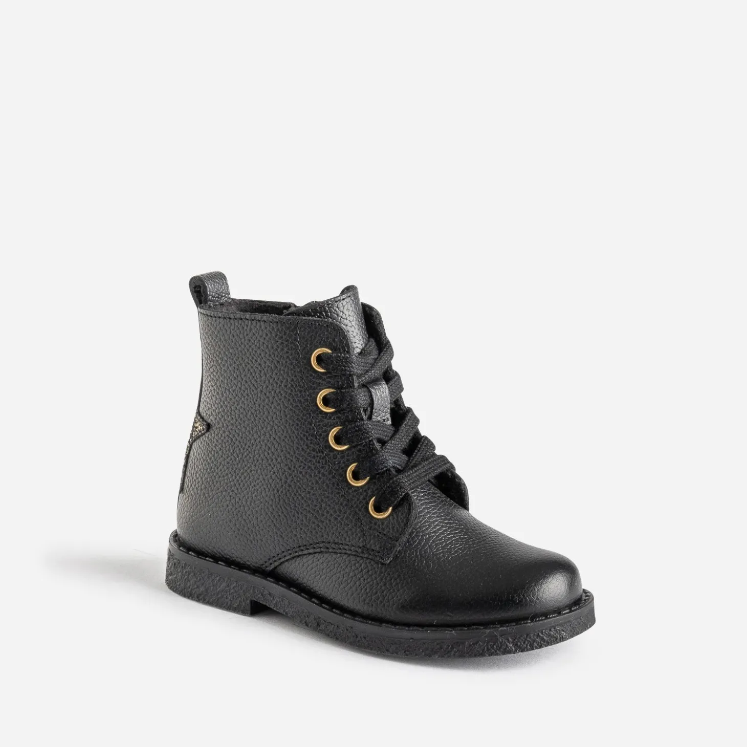 Bottine éco-conçue BUGGY noire en cuir décor étoile