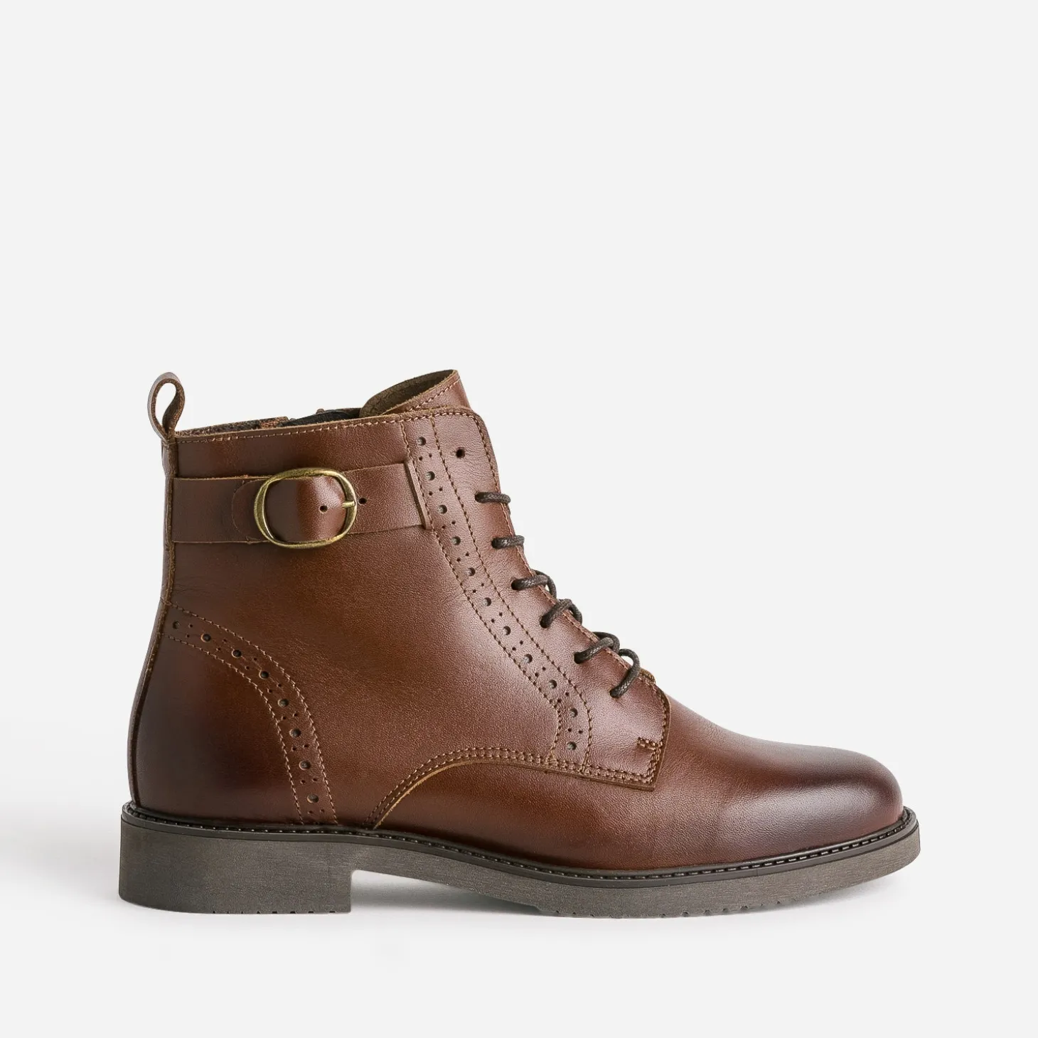 Bottine cognac cuir détails perforés
