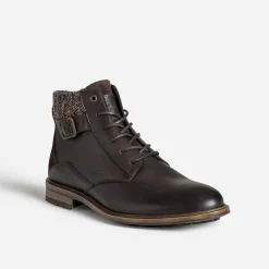 Bottine marron foncé cuir détail chiné