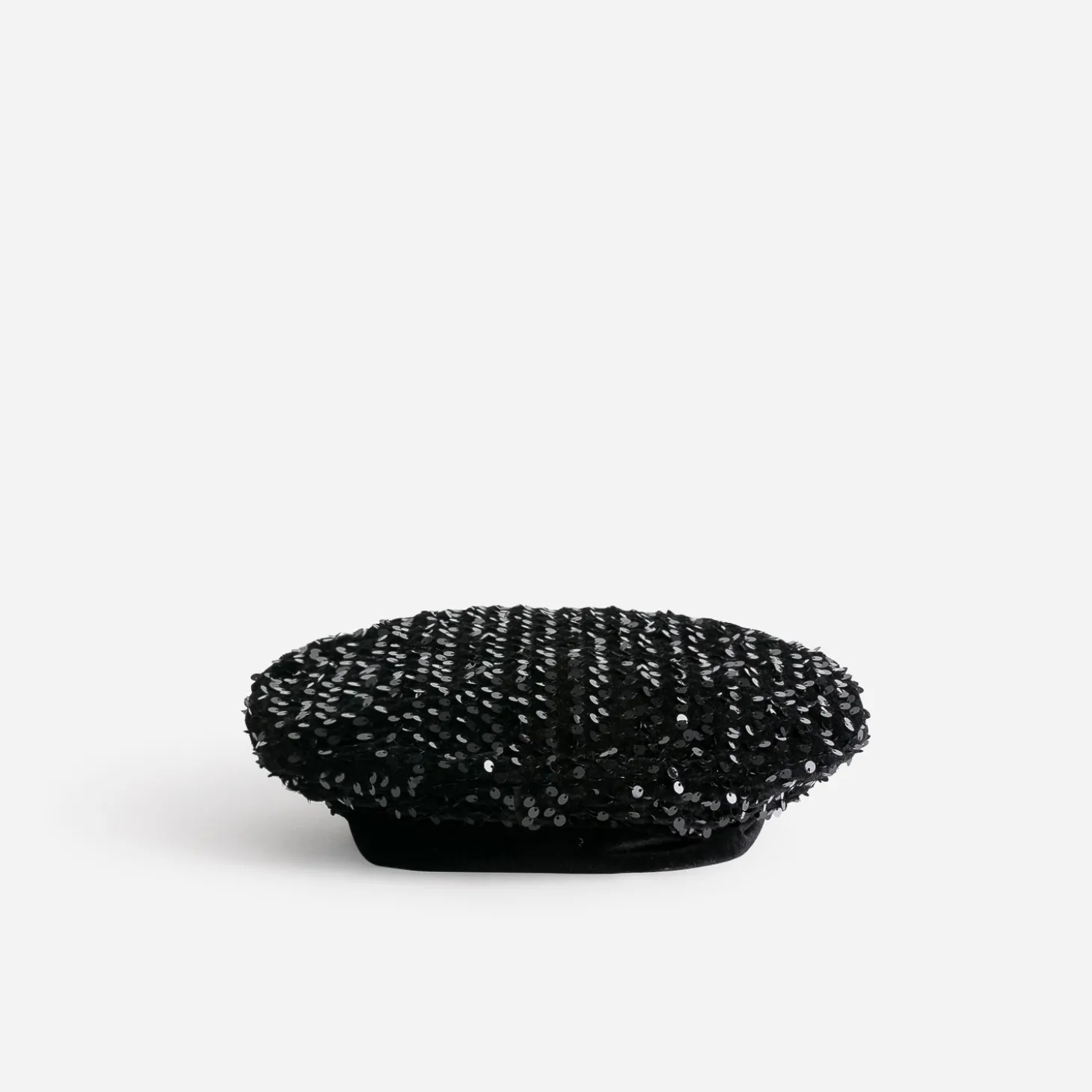 Béret TEXTO noir en velours brodé sequins