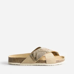 Brides amovibles beiges en cuir effet python doré