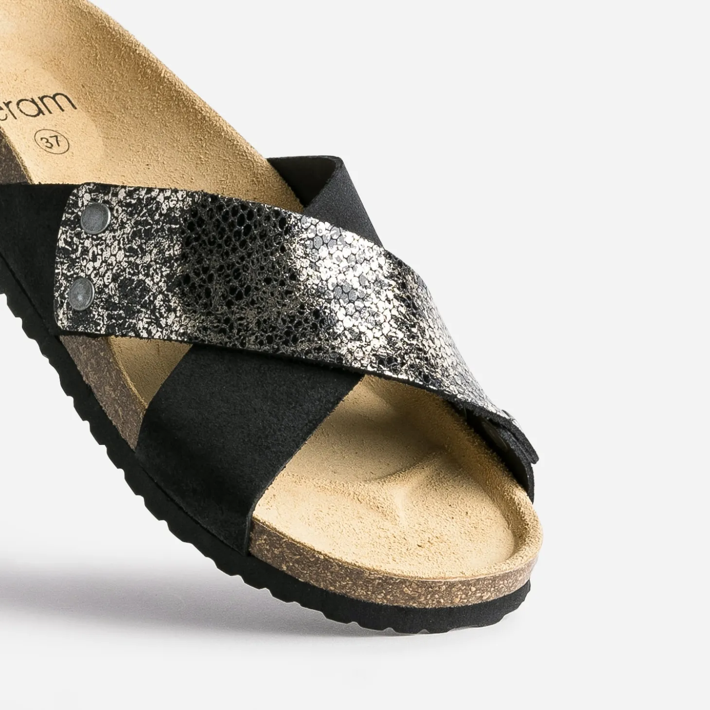 Brides amovibles noires en cuir effet python doré