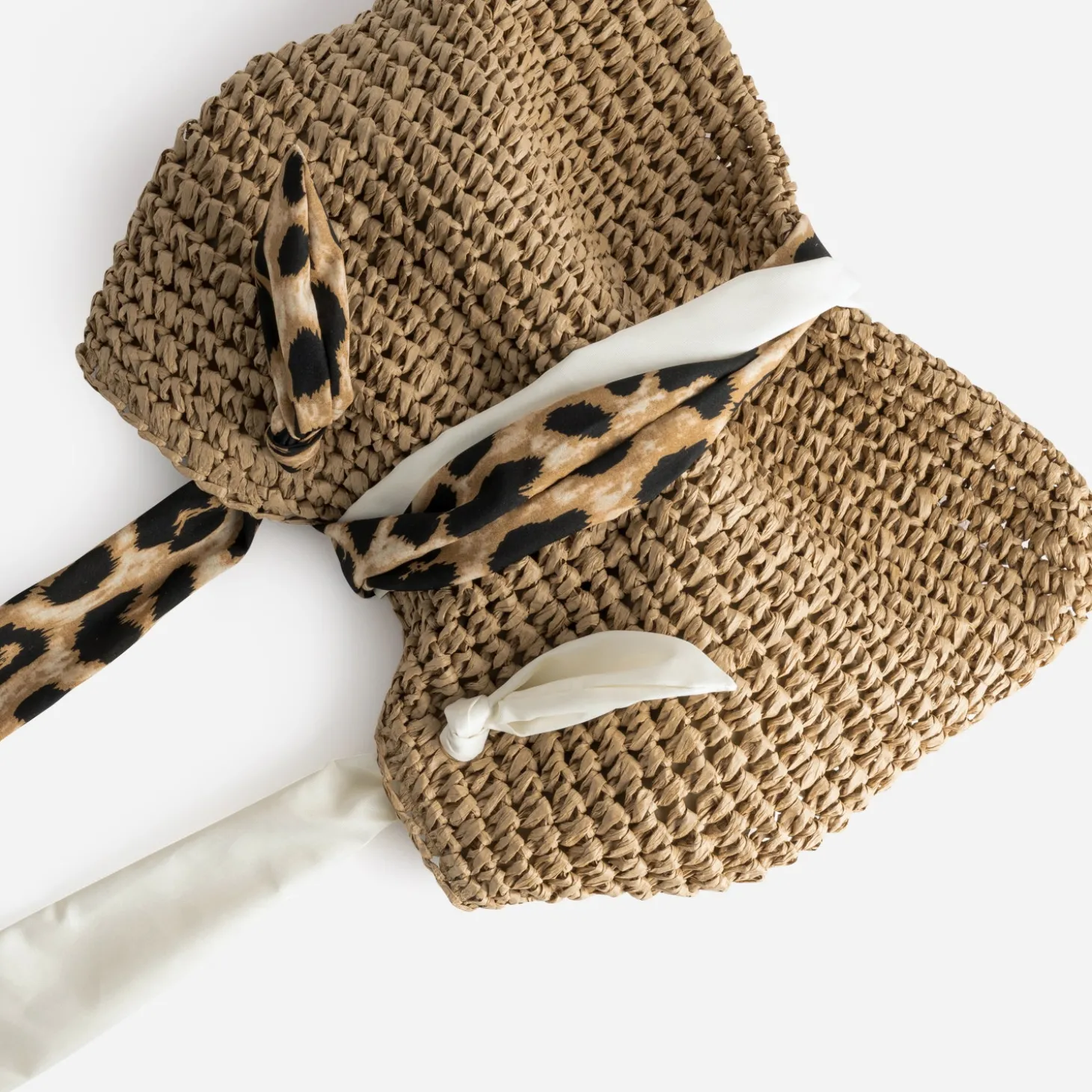 Cabas beige foncé paille papier anses-foulard