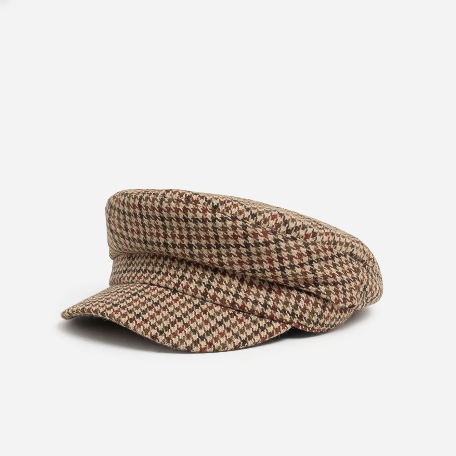 Casquette beige à motif pied-de-poule coloré