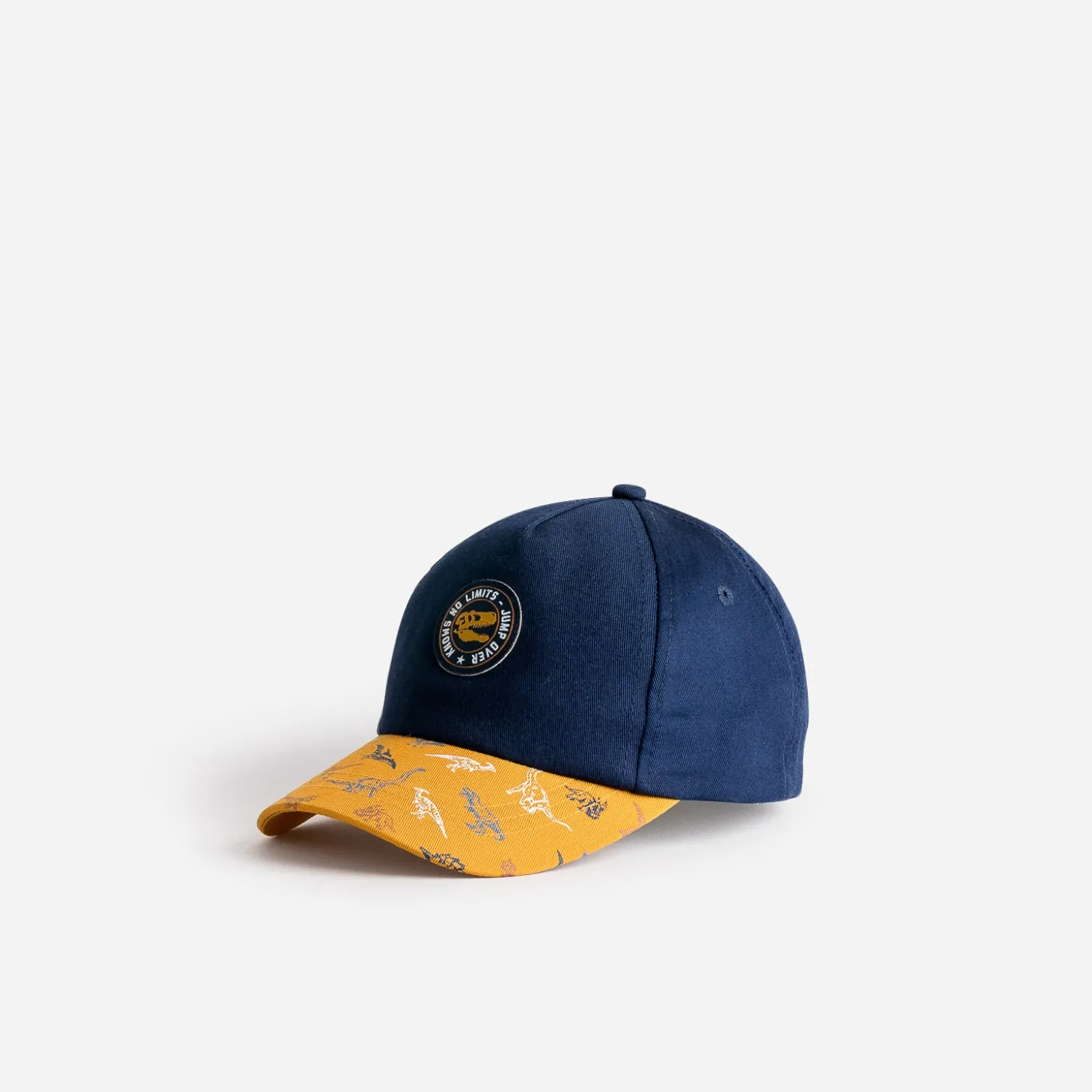 Casquette marine à visière ocre avec dino