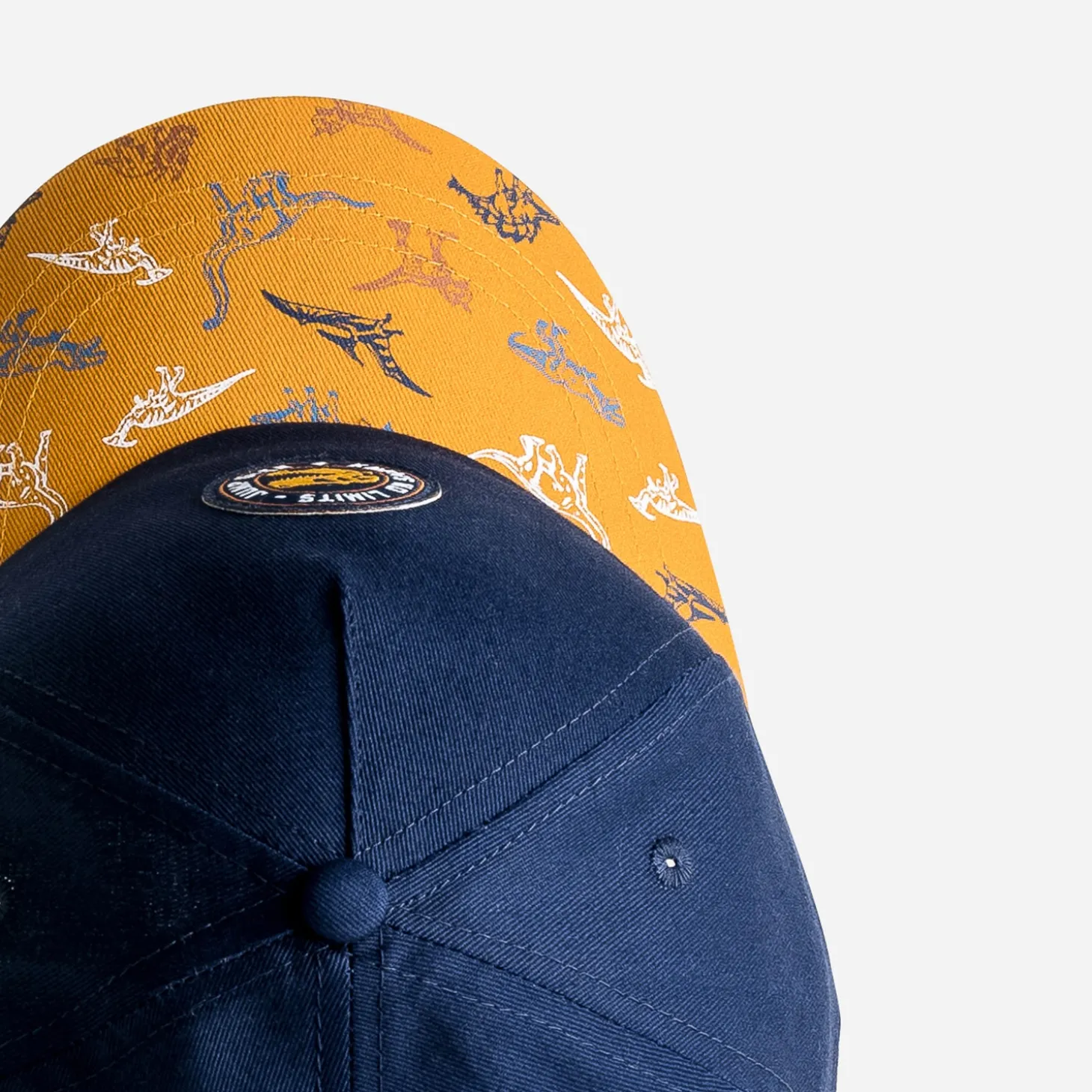 Casquette marine à visière ocre avec dino
