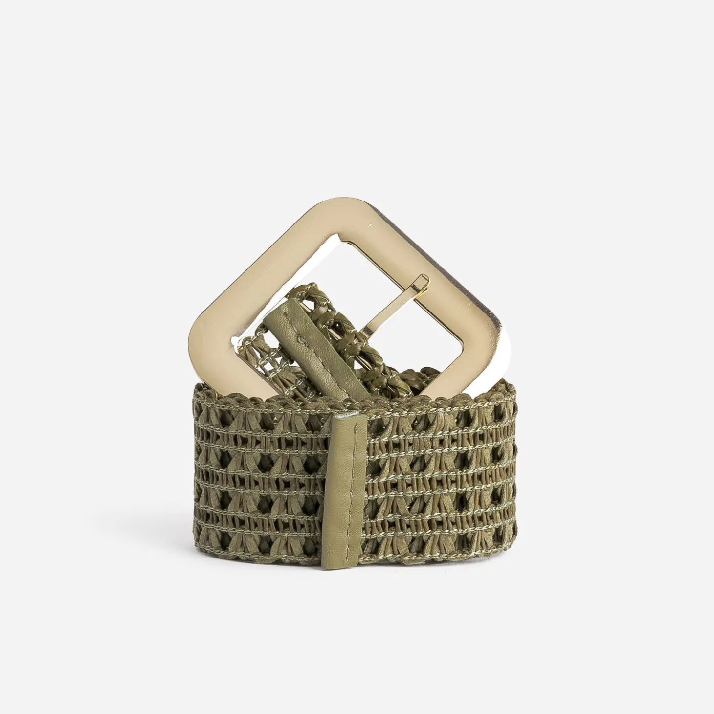 Ceinture large kaki tressée