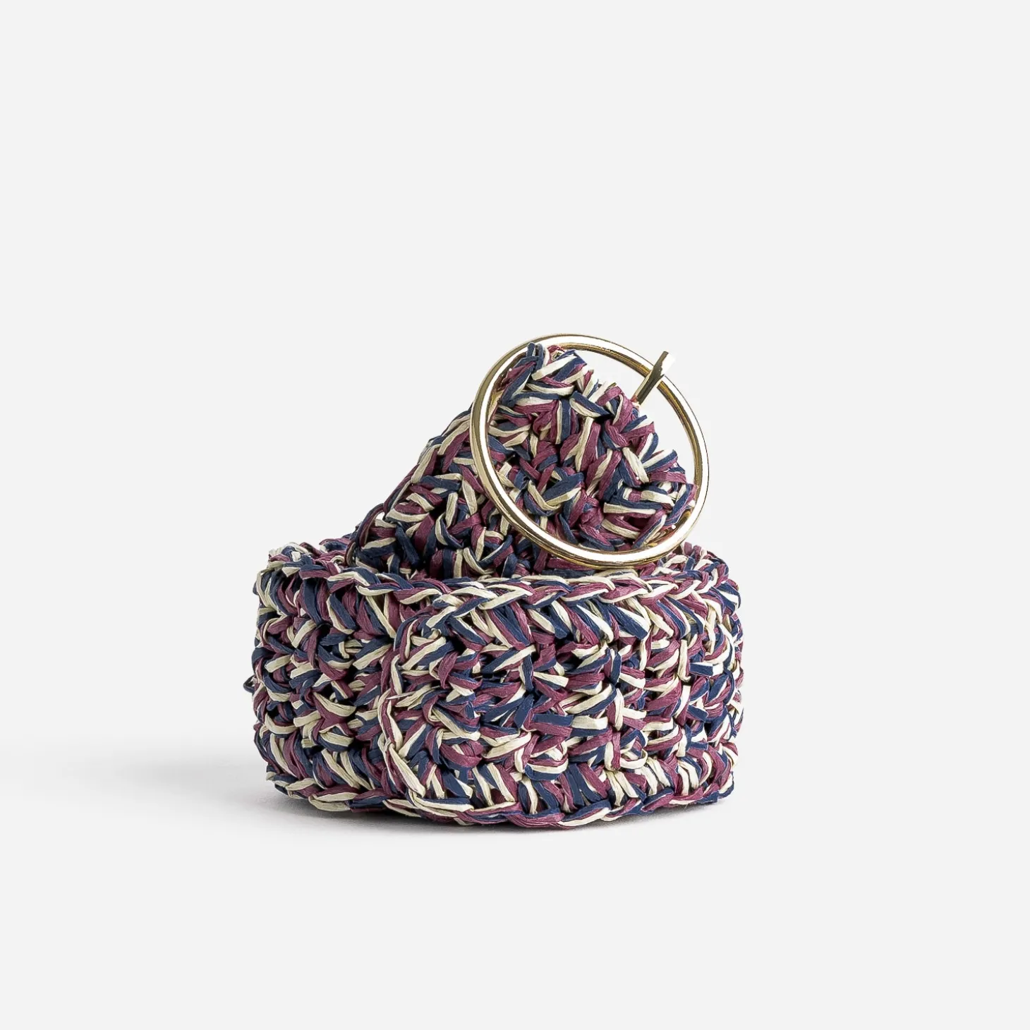 Ceinture marine, prune, écrue tressée