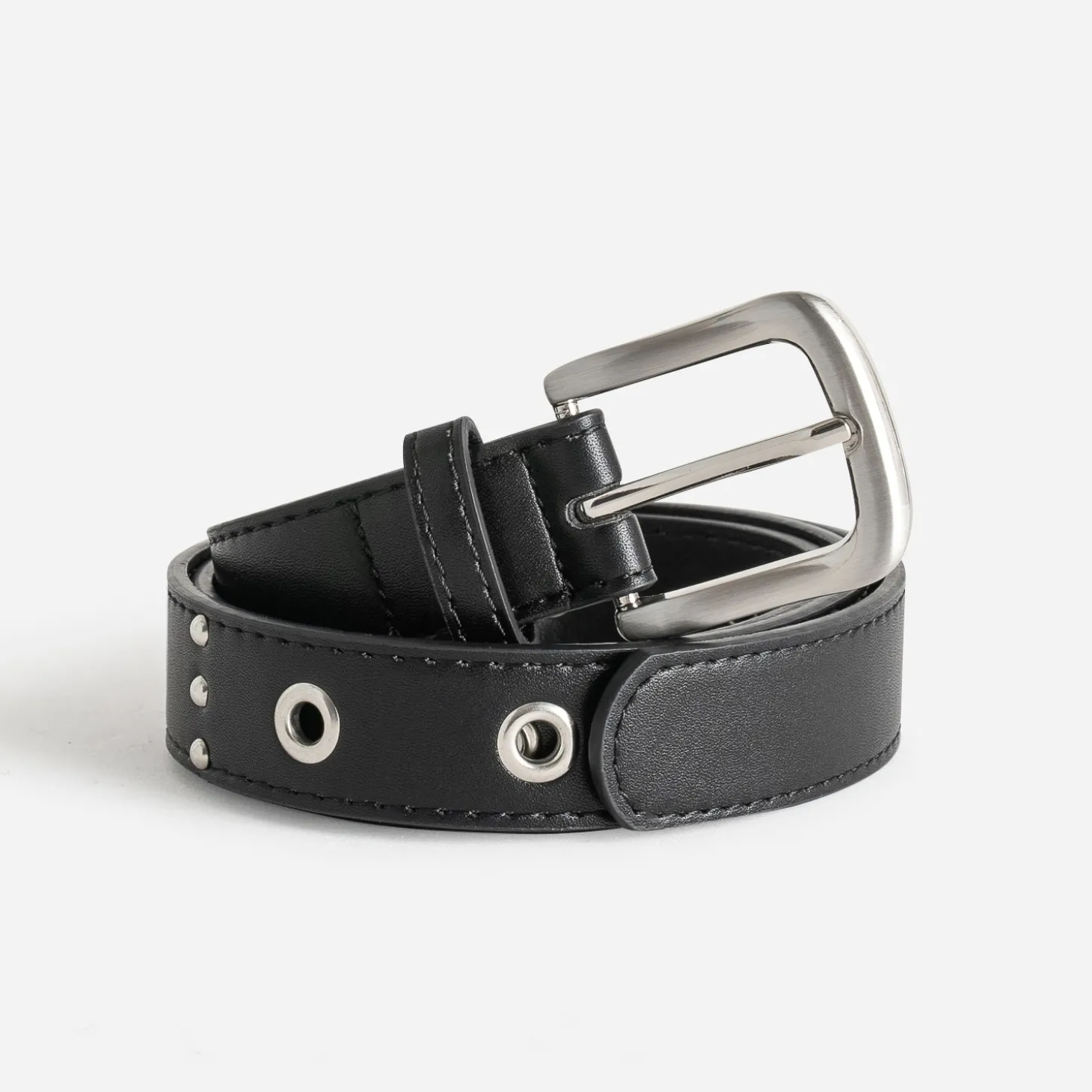 Ceinture TEXTO noire décor clous et œillets