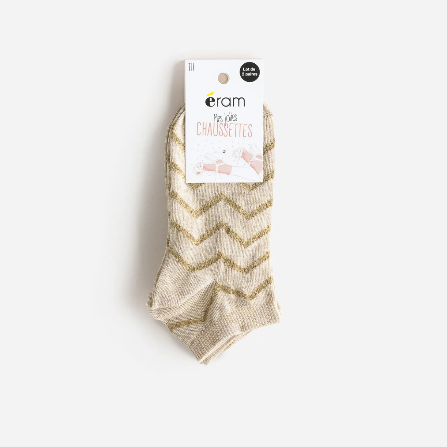 Chaussettes courtes beige chevrons dorés
