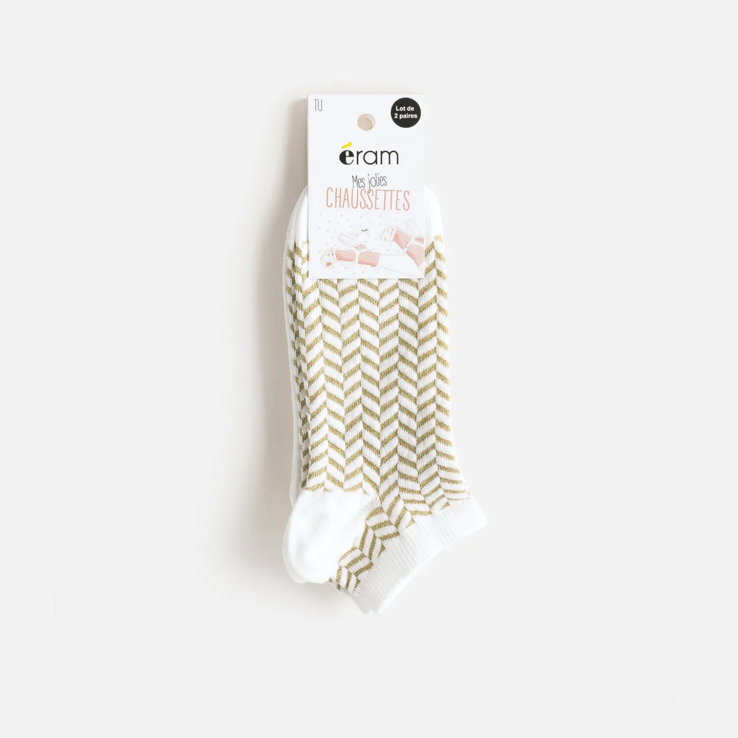 Chaussettes écrues et chevrons dorés