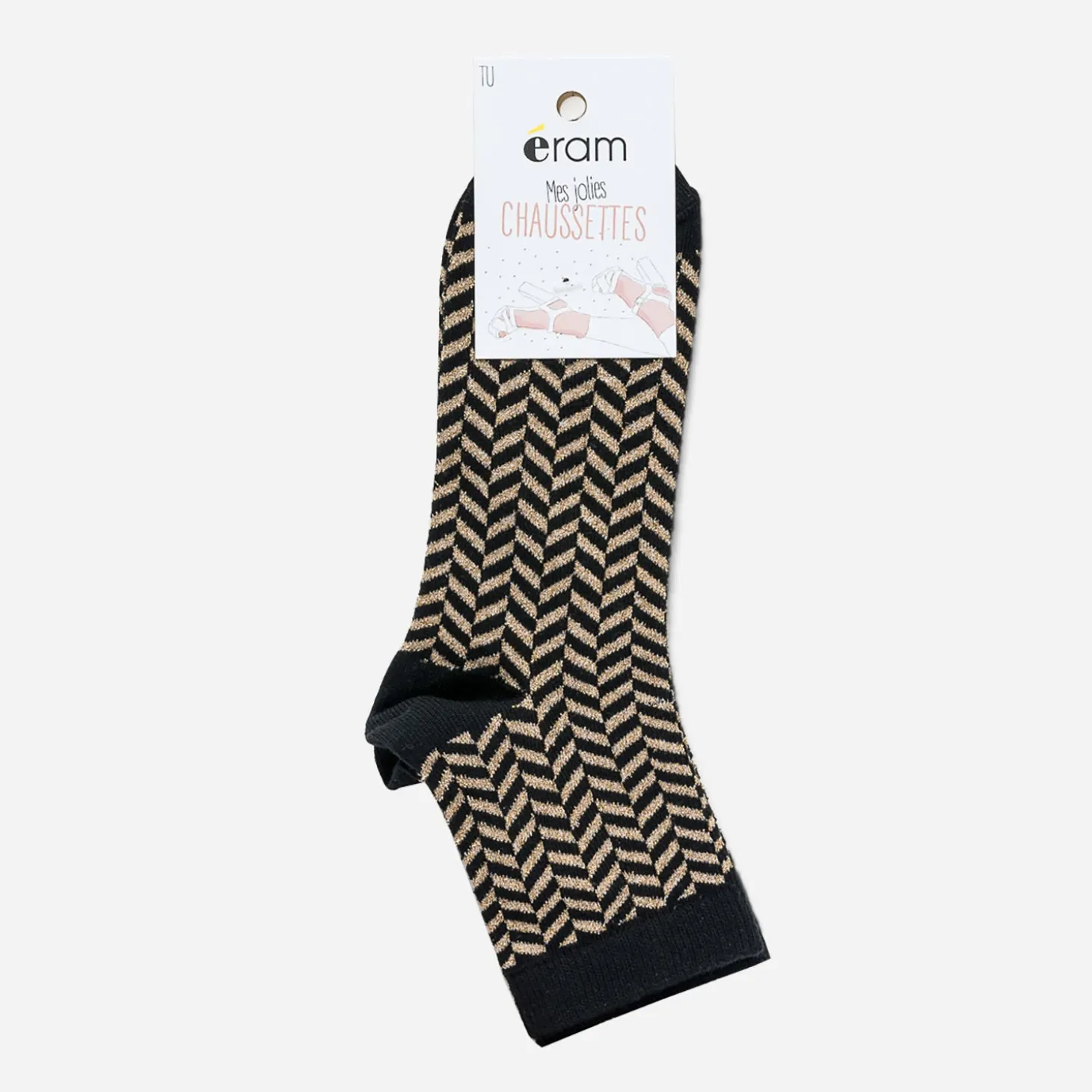 Chaussettes noires et or à motifs chevrons