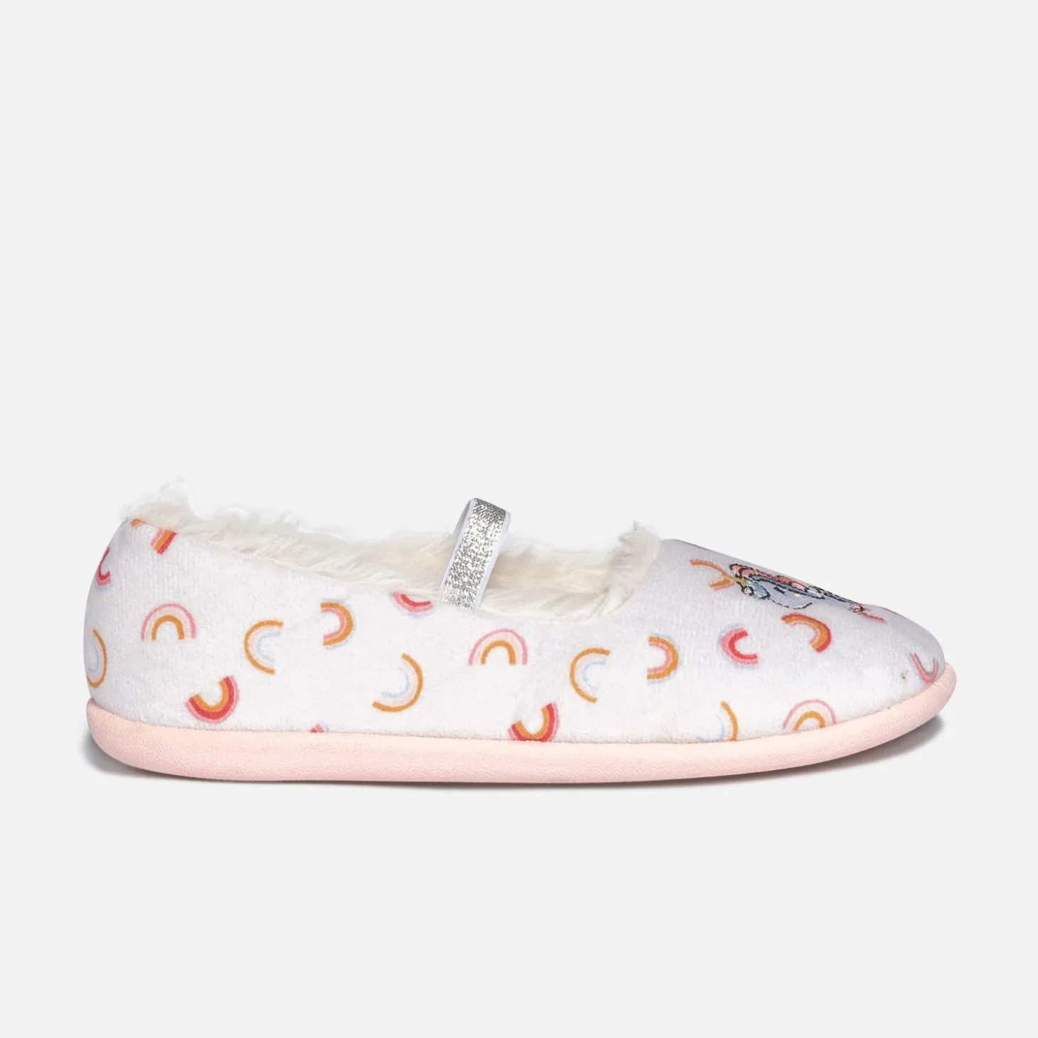 Chausson beige fourré brodé licorne