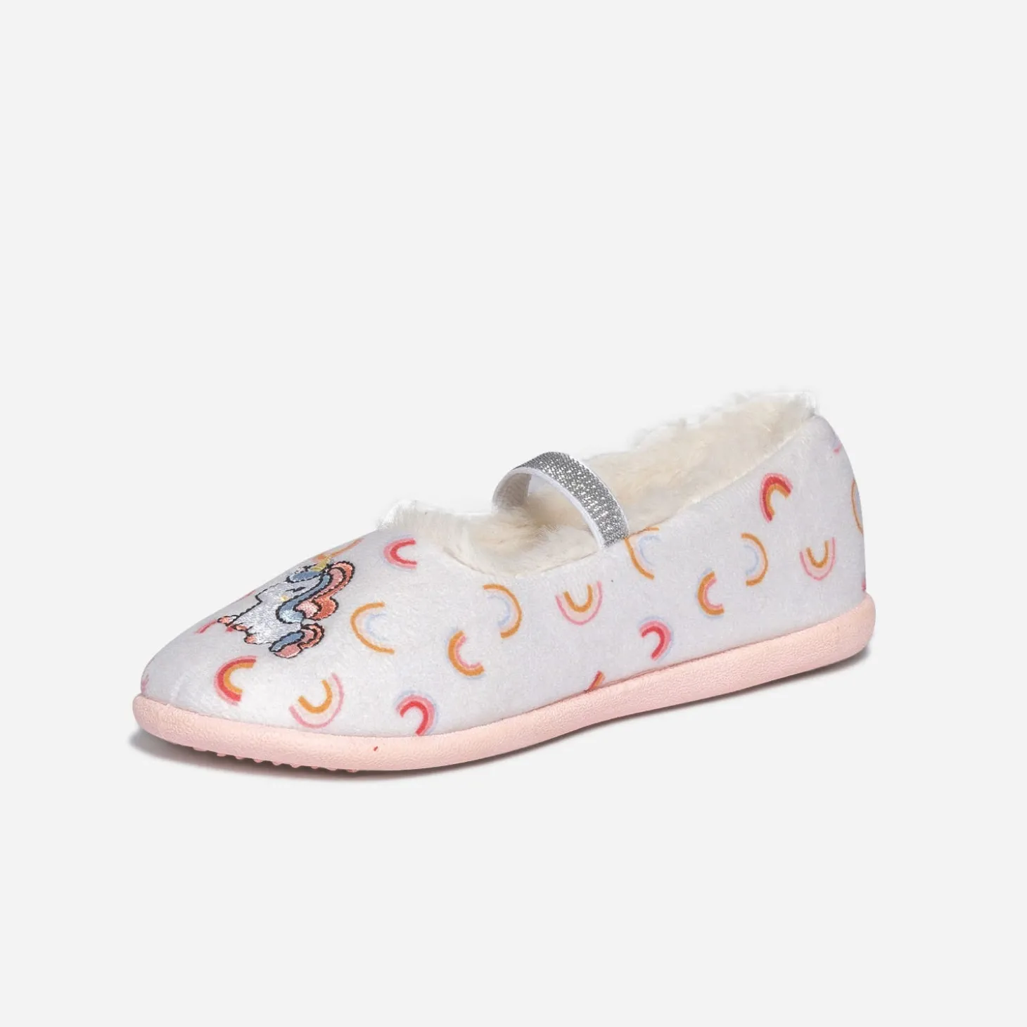 Chausson beige fourré brodé licorne