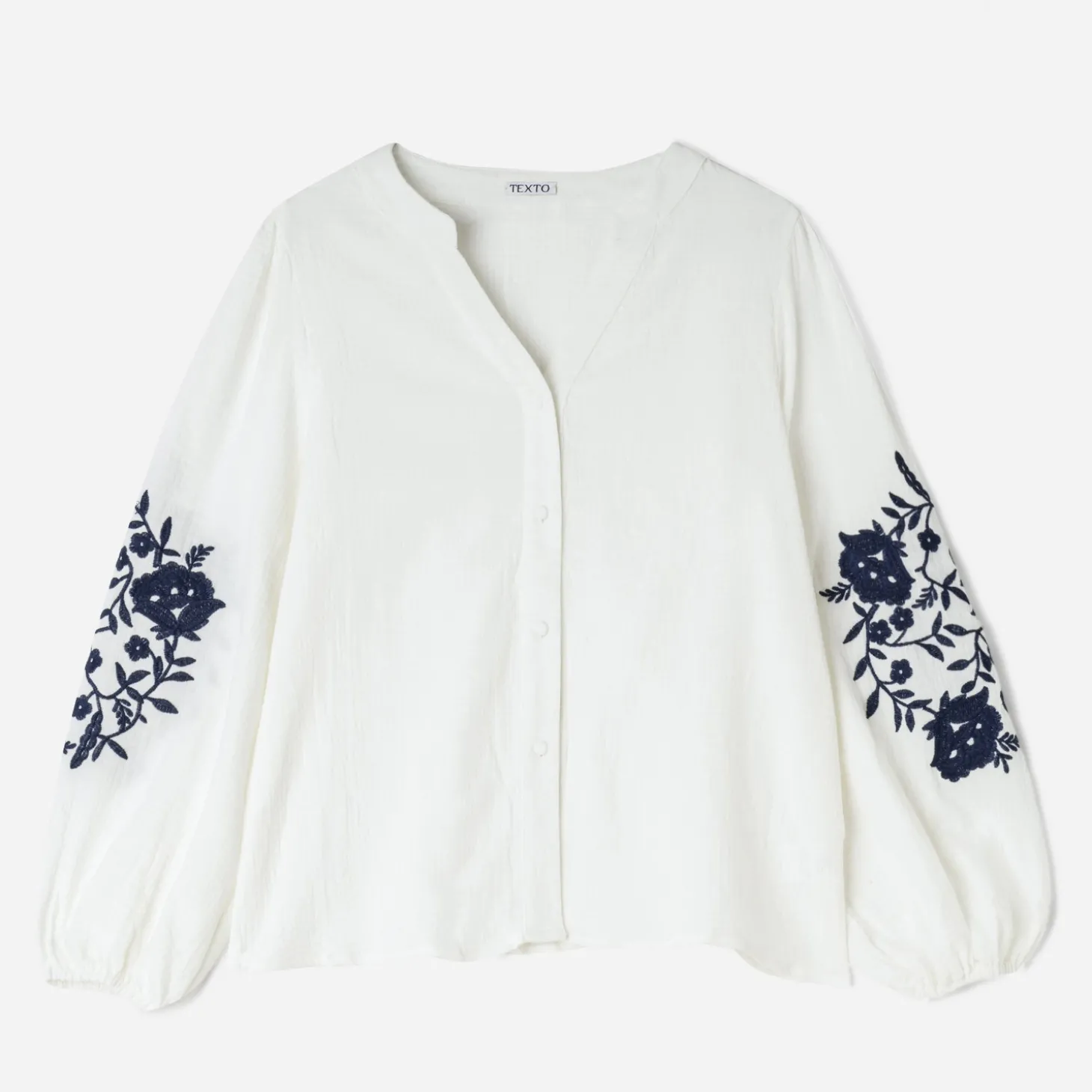 Chemise TEXTO écrue broderies marine