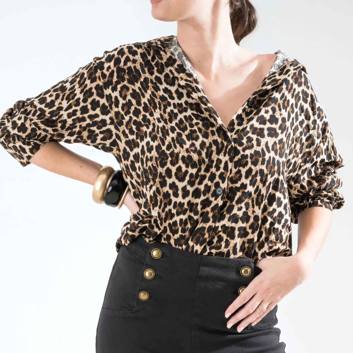 Chemise TEXTO marron à motif léopard