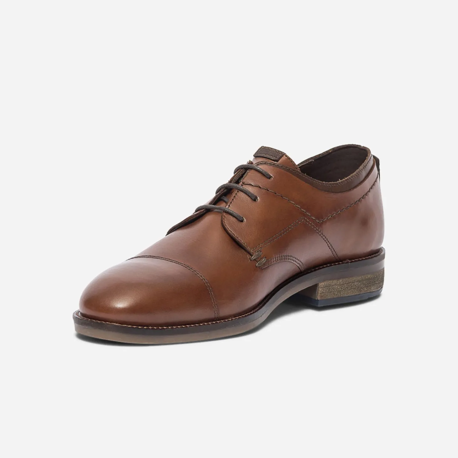 Derby cognac en cuir à double col