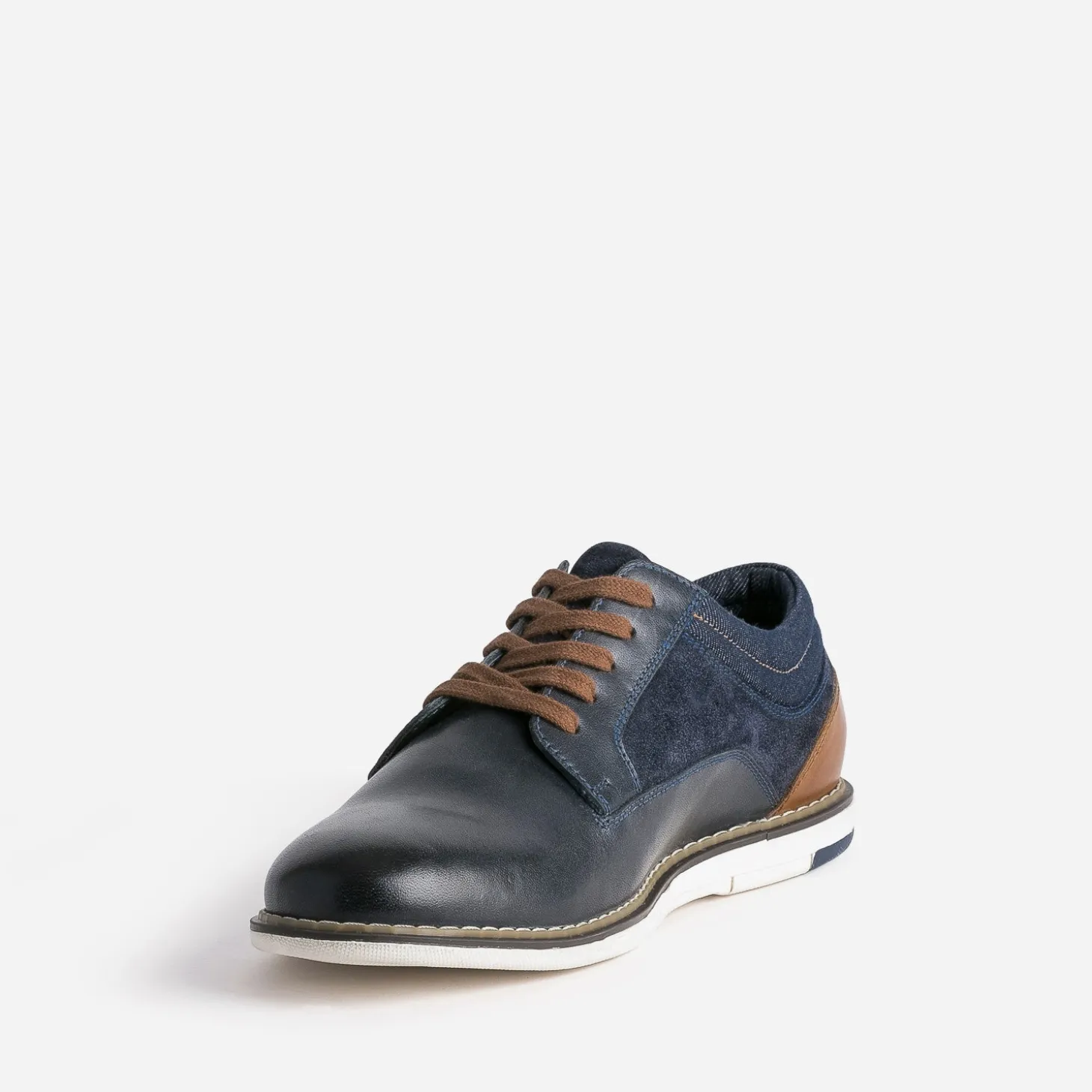Derby confort marine mix cuir et textile
