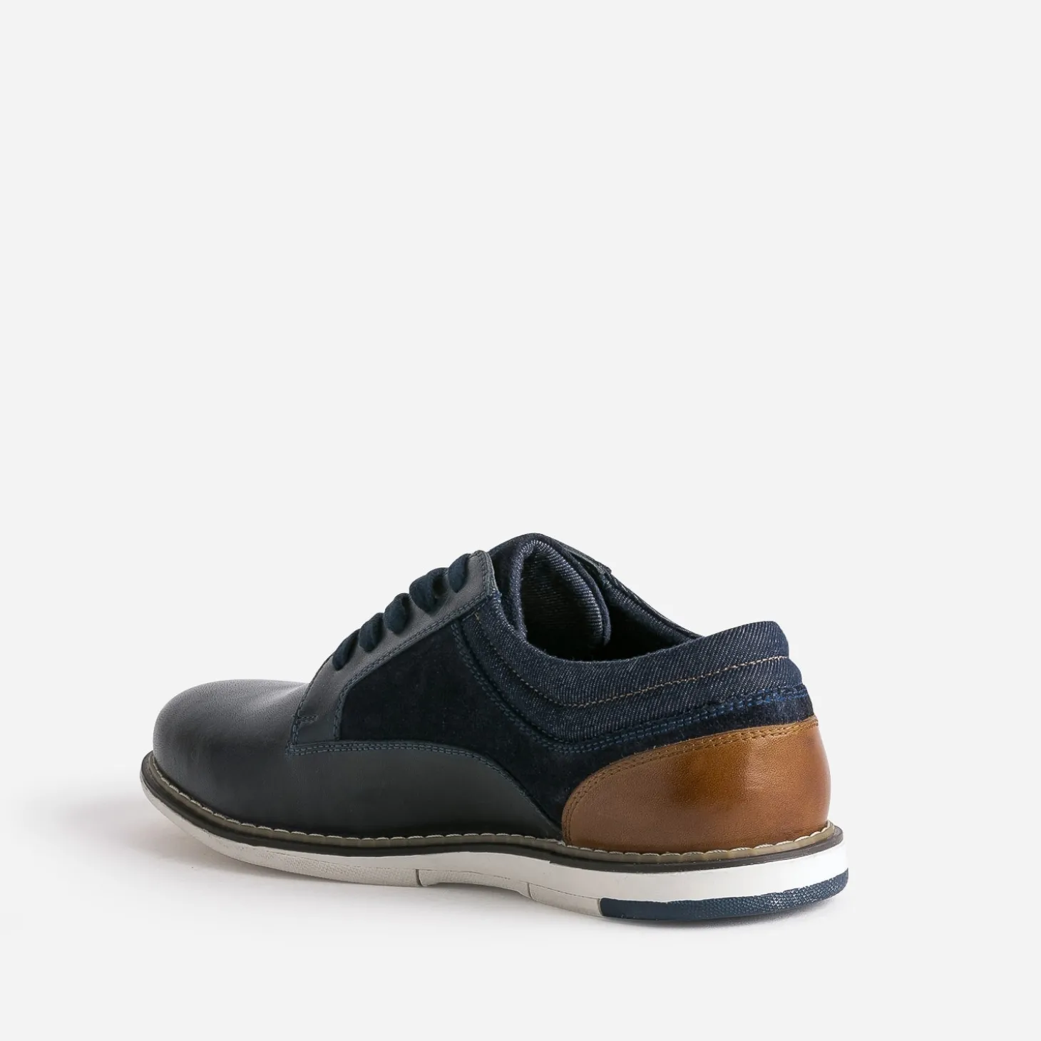 Derby confort marine mix cuir et textile